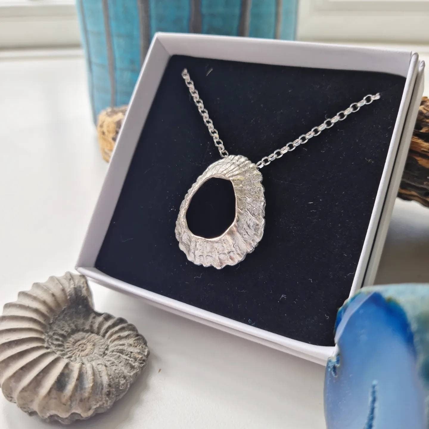 St Ives Silver Shell Necklace (large halo)